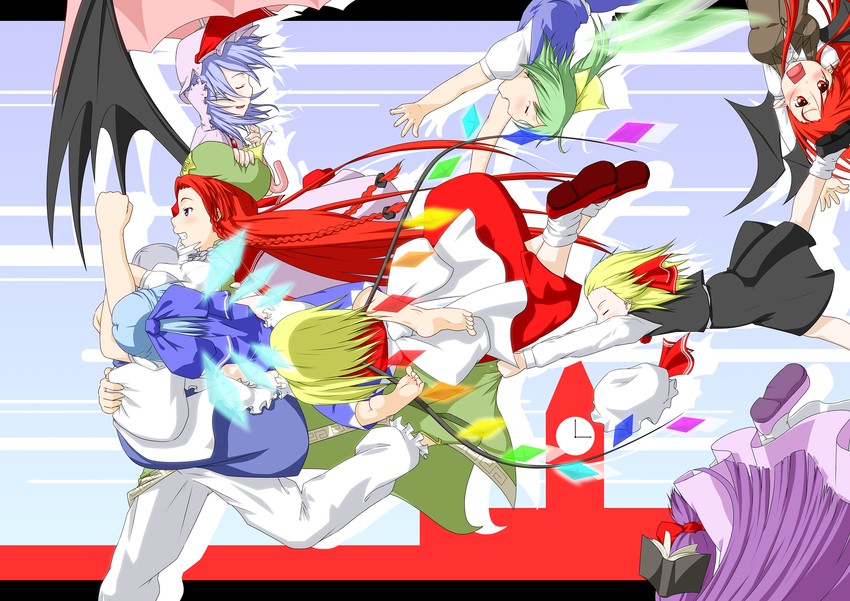remilia scarlet, flandre scarlet, izayoi sakuya, cirno, patchouli knowledge, and 4 more (touhou and 1 more) drawn by niwatazumi