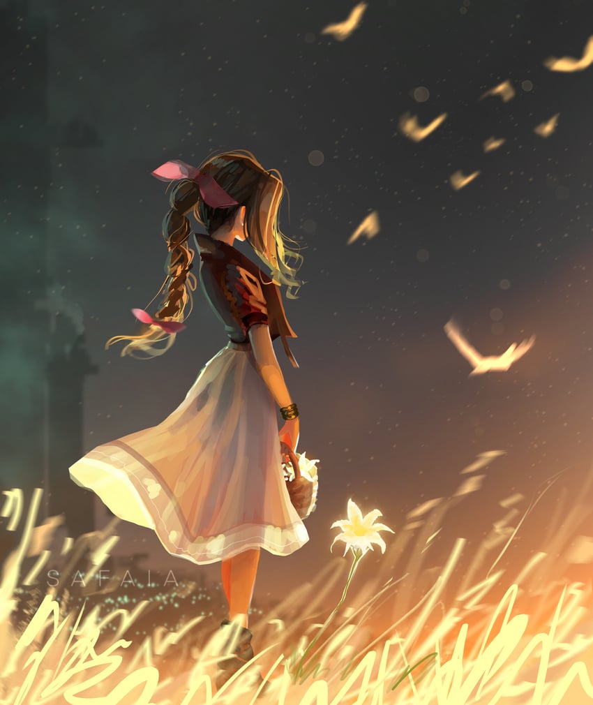 aerith gainsborough (final fantasy and 2 more) drawn by safaia