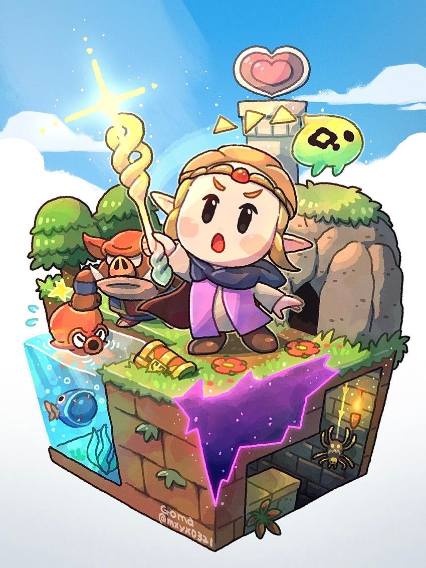 princess zelda, tri, moblin, octorok, strandtula, and 1 more (the legend of zelda and 1 more) drawn by mxyx0321