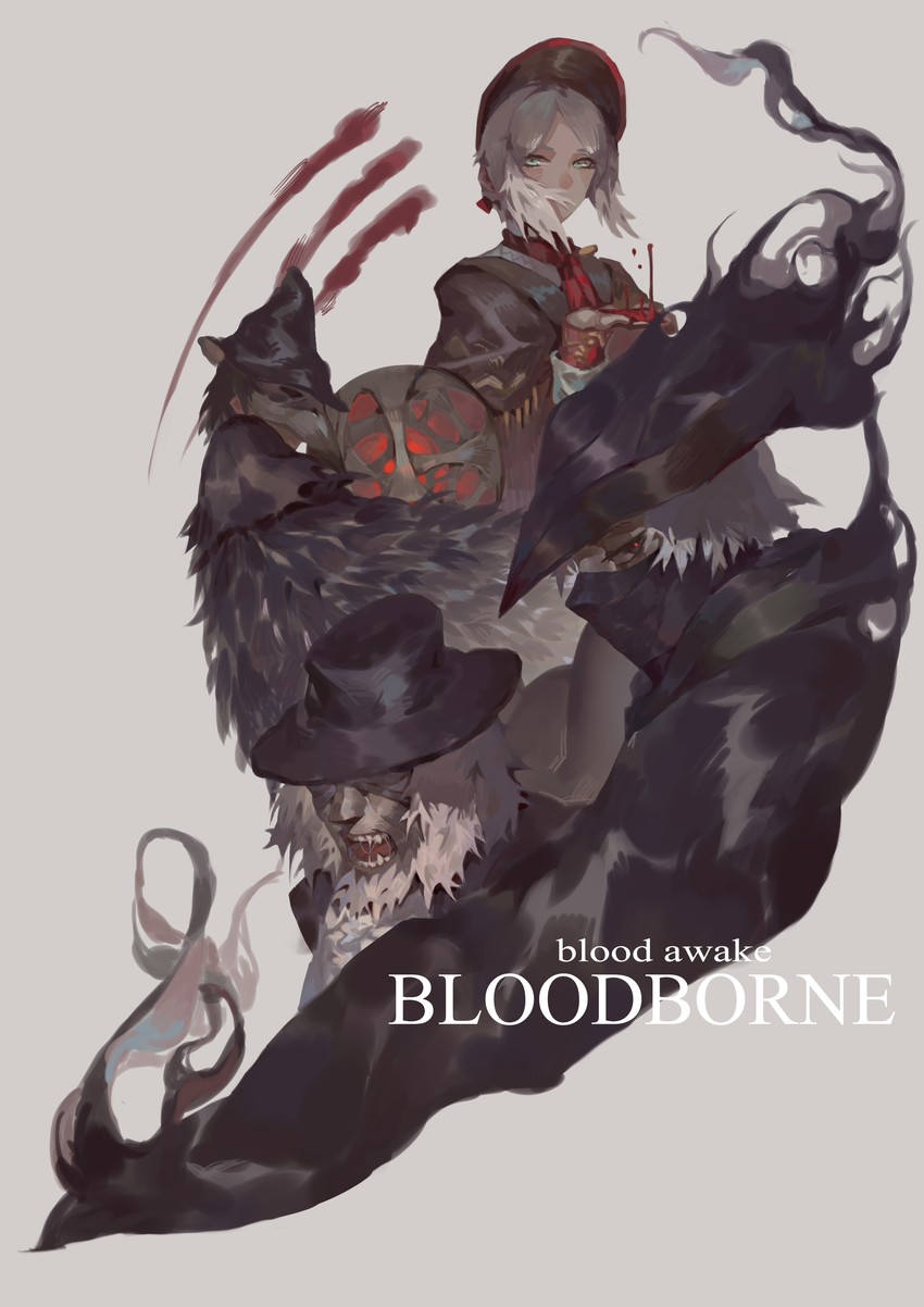 hunter, plain doll, eileen the crow, and father gascoigne (bloodborne) drawn by linghe_linhoo