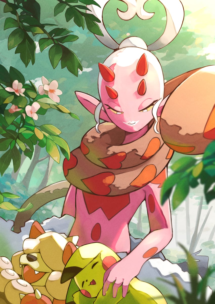 pikachu, hisuian growlithe, and enamorus (pokemon) drawn by kamoruto