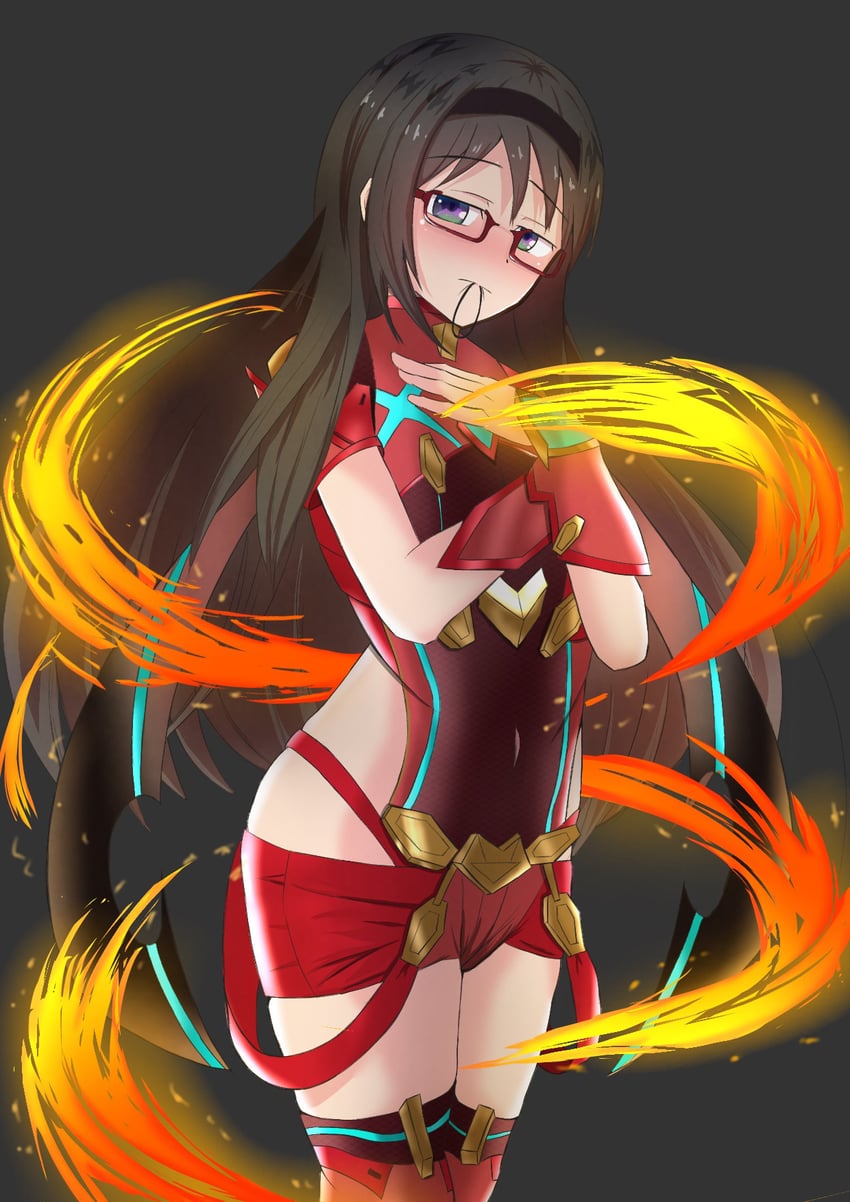 akemi homura and pyra (mahou shoujo madoka magica and 2 more) drawn by robaatosonha