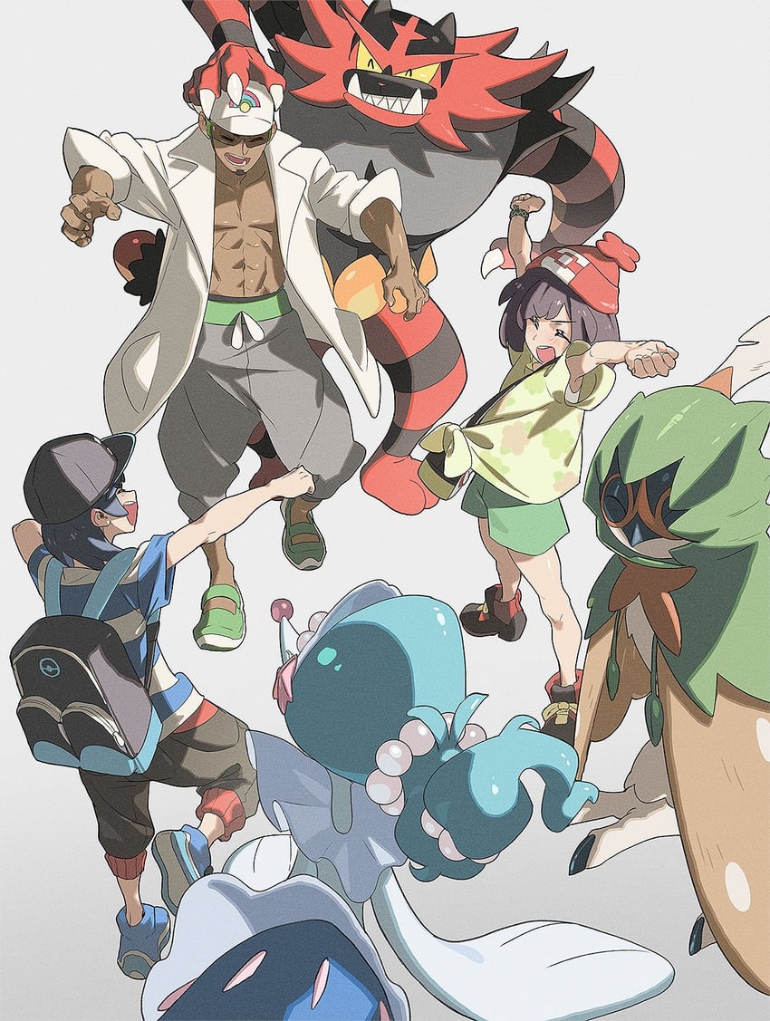 selene, elio, primarina, incineroar, decidueye, and 1 more (pokemon and 1 more) drawn by daniel_deng