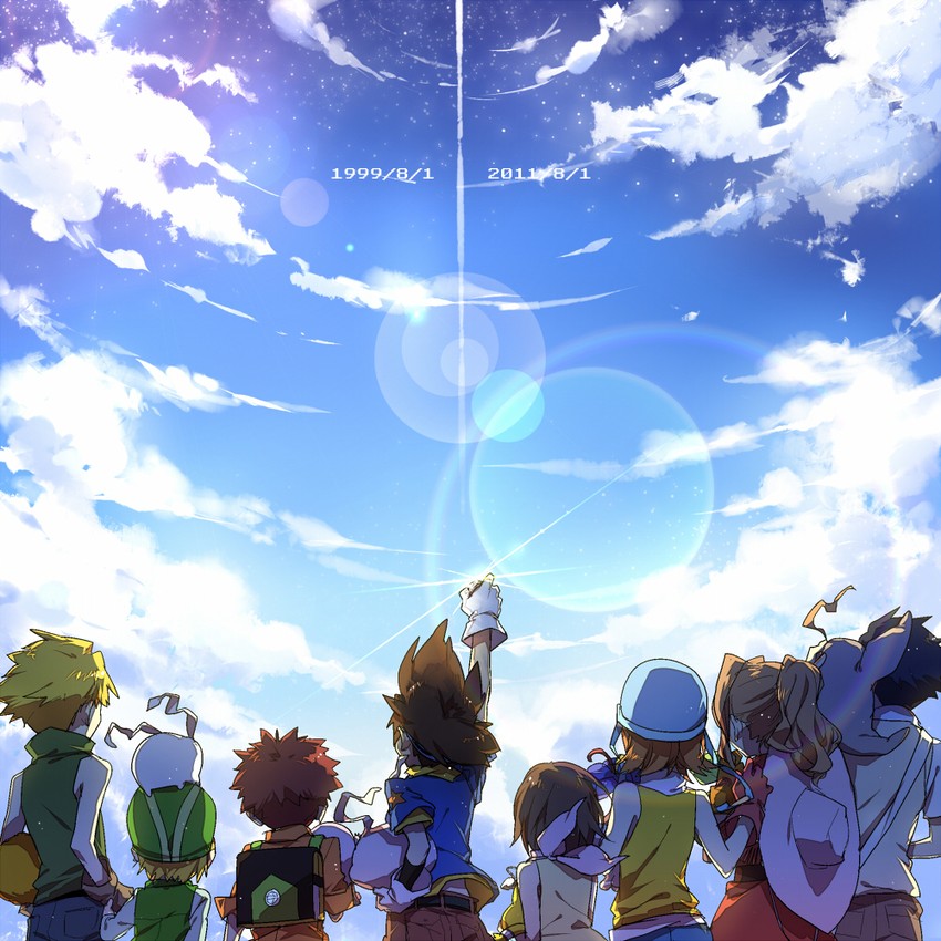 yagami hikari, yagami taichi, tachikawa mimi, takenouchi sora, takaishi takeru, and 10 more (digimon and 1 more) drawn by rella