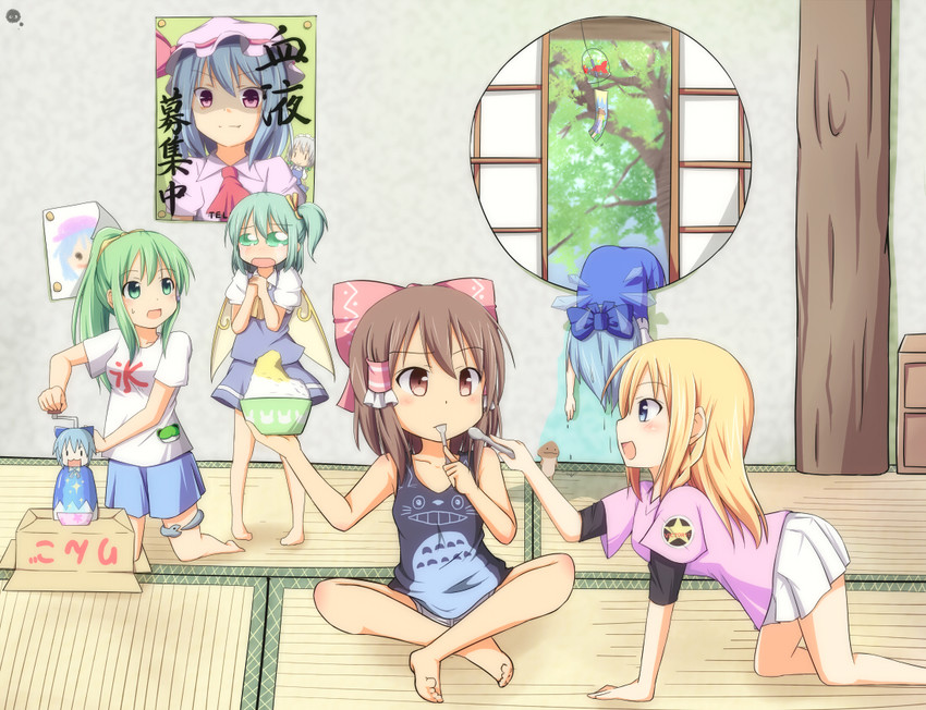hakurei reimu, kirisame marisa, remilia scarlet, izayoi sakuya, kochiya sanae, and 3 more (touhou and 1 more) drawn by nitizyo