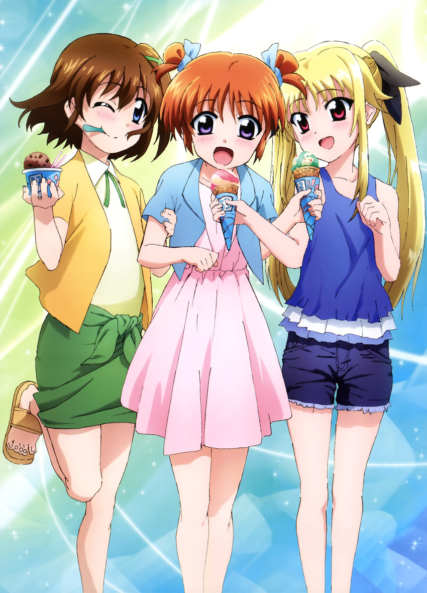 fate testarossa, takamachi nanoha, and yagami hayate (lyrical nanoha and 3 more)