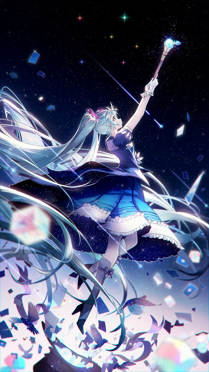 hatsune miku and magical mirai miku (vocaloid and 1 more) drawn by lengchan_(fu626878068)
