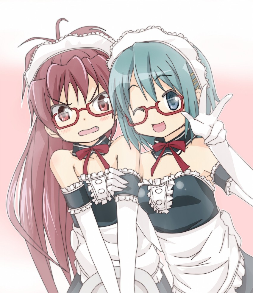 miki sayaka and sakura kyoko (mahou shoujo madoka magica) drawn by hangaku