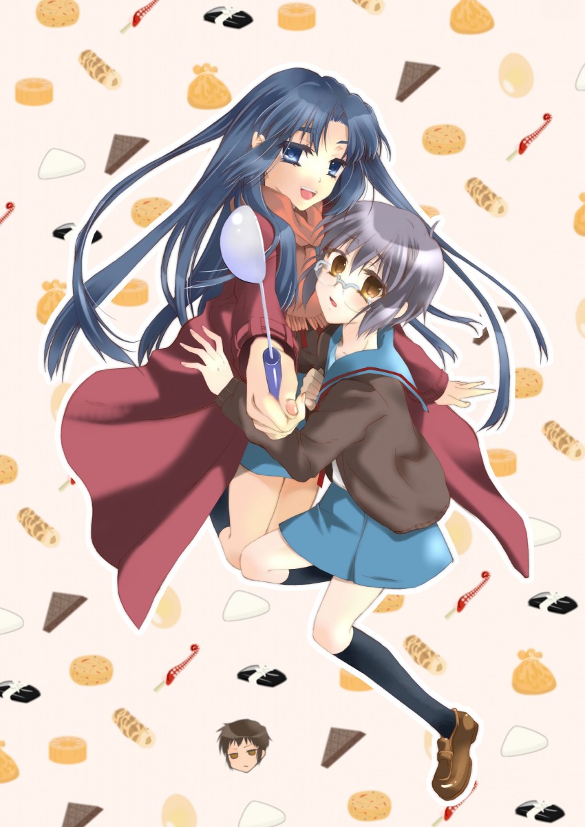 nagato yuki, kyon, and asakura ryoko (suzumiya haruhi no yuuutsu and 1 more) drawn by ziki