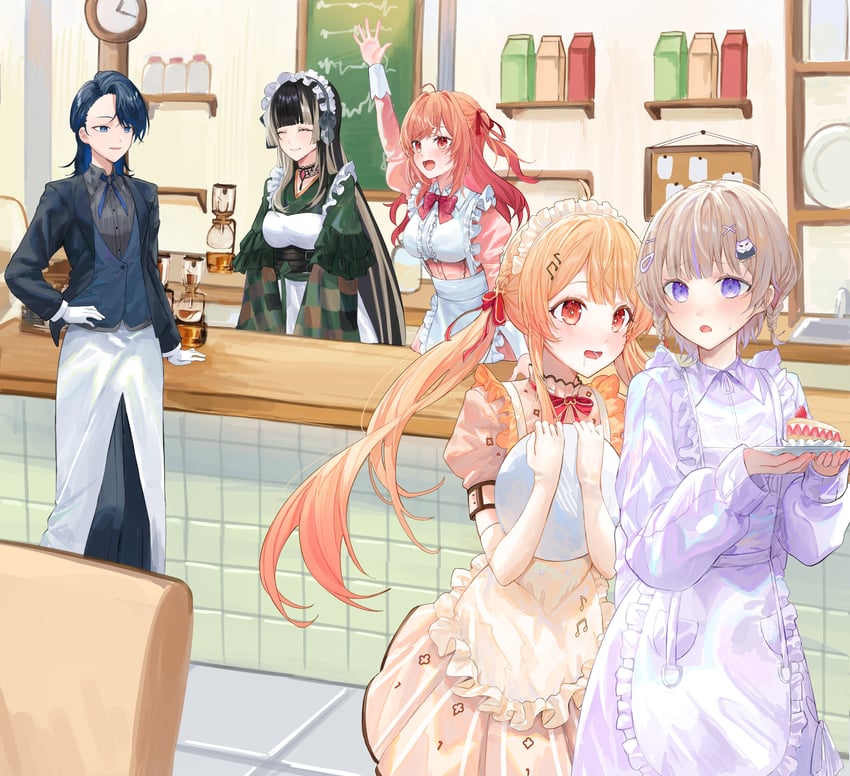 ichijou ririka, juufuutei raden, hiodoshi ao, otonose kanade, and todoroki hajime (hololive and 1 more) drawn by kaze_22