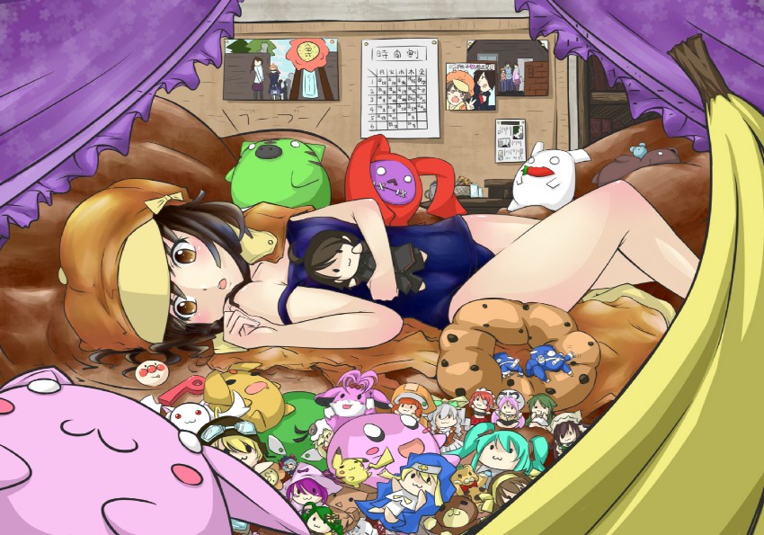 hatsune miku, pikachu, suzumiya haruhi, producer, kyubey, and 24 more (pokemon and 24 more) drawn by kuwagata