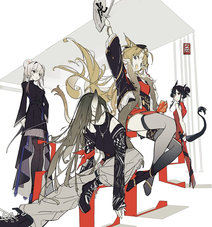 hoshiguma, swire, lin, and ch'en (arknights) drawn by moa_(fade64222)