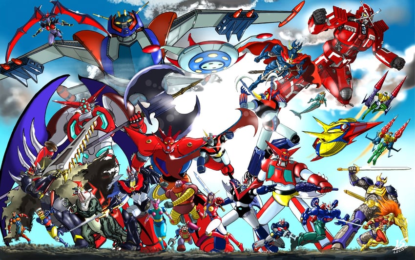 mazinger z, getter-1, shin getter-1, grendizer, mazinkaiser, and 16 more (getter robo and 18 more) drawn by aurelio-lecis