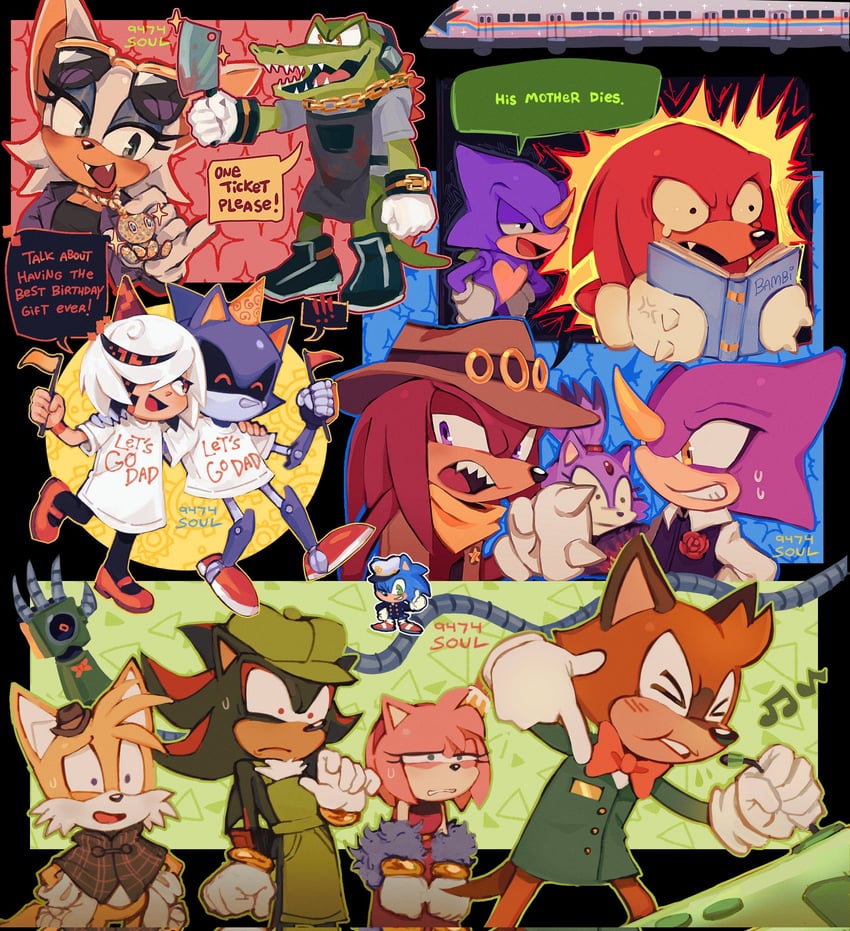 sonic the hedgehog, shadow the hedgehog, amy rose, blaze the cat, rouge the bat, and 9 more (sonic and 2 more) drawn by 9474s0ul