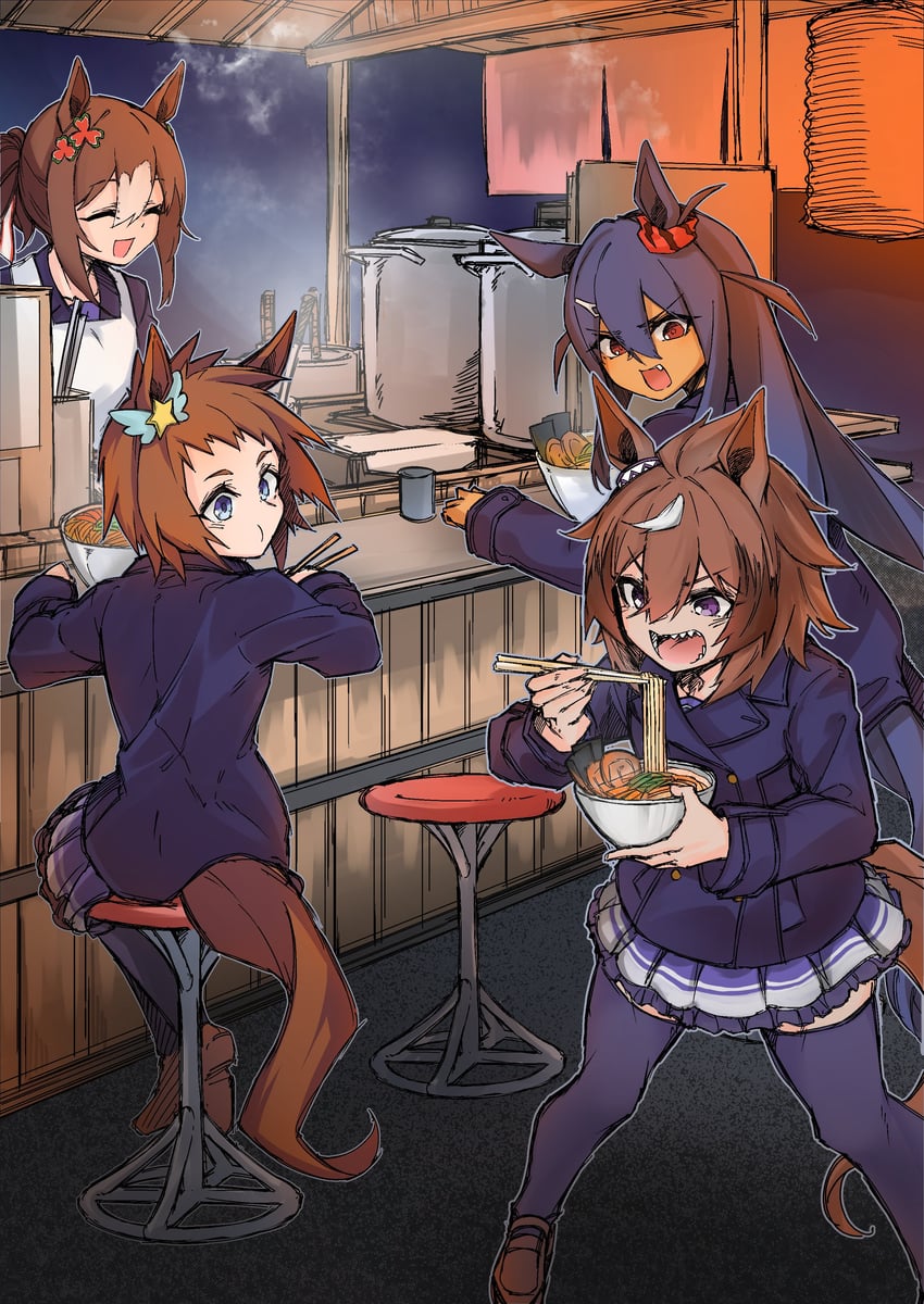 fine motion, hishi amazon, shinko windy, and biko pegasus (umamusume) drawn by maromaron_taitei