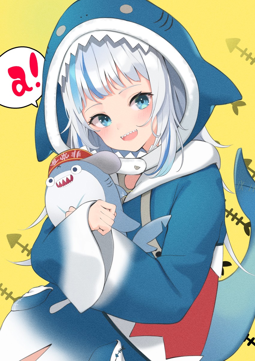 gawr gura and bloop (hololive and 1 more) drawn by yudetama