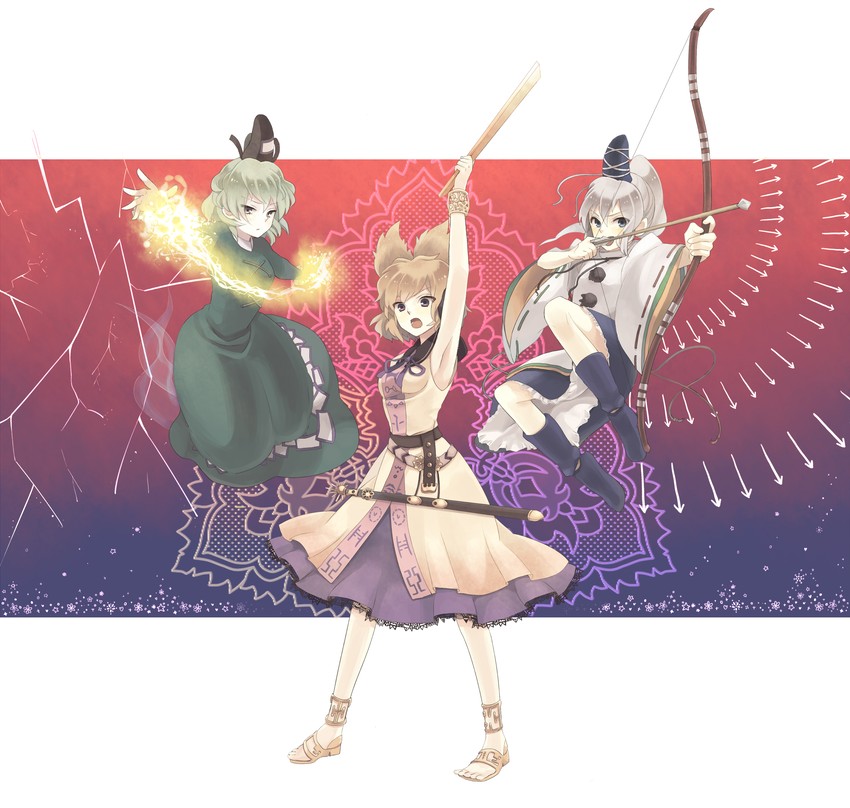 toyosatomimi no miko, mononobe no futo, and soga no tojiko (touhou) drawn by konbu_ame