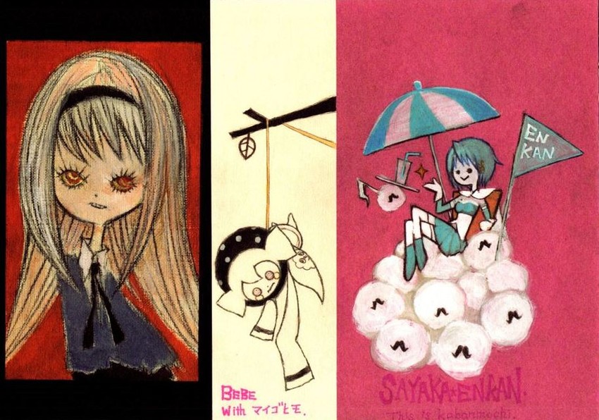 akemi homura, miki sayaka, charlotte, and anthony (mahou shoujo madoka magica and 1 more) drawn by gekidan_inu_curry