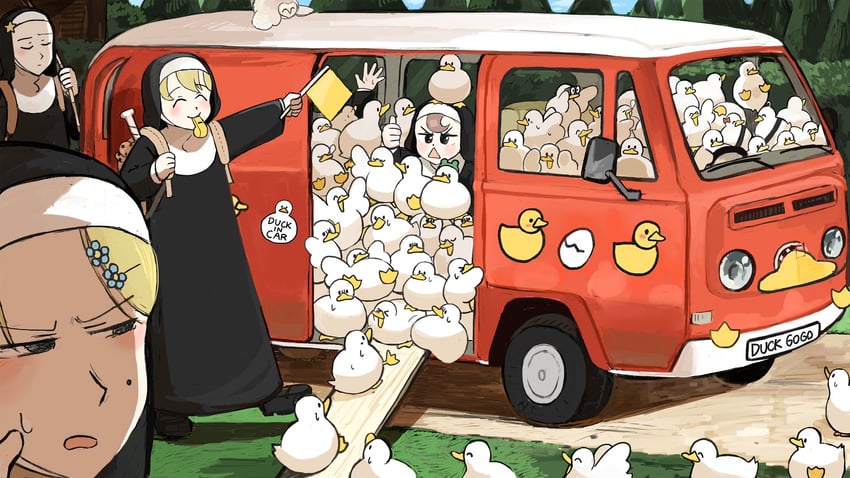clumsy nun, froggy nun, strict nun, and star nun (little nuns) drawn by diva_(hyxpk)