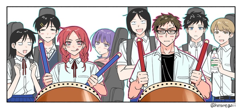 hatono chihiro, kouyama rin, fujii ayame, uchida momo, takami kouki, and 3 more (futsuu no keion-bu and 1 more) drawn by hotategaii