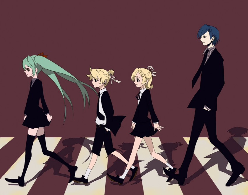 hatsune miku, kagamine rin, kagamine len, and kaito (vocaloid and 2 more) drawn by furekuru_(freckle)