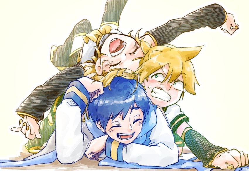 kagamine rin, kagamine len, and kaito (vocaloid) drawn by sano_(prsk_kaito)