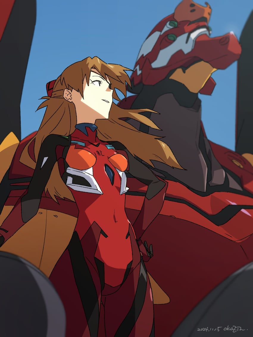 souryuu asuka langley and eva 02 (neon genesis evangelion and 1 more) drawn by okazin0310