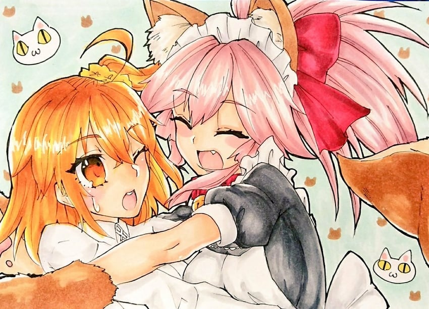 fujimaru ritsuka, tamamo, and tamamo cat (fate and 1 more) drawn by yukkurisarasa