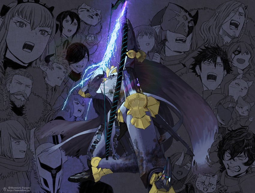 zera the hornless empress, quintica chief of the polar night, oscar the frozen sea admiral, aiden the holy sword, yuki the empress' aide, and 9 more (pixiv fantasia and 1 more) drawn by furumi_showichi