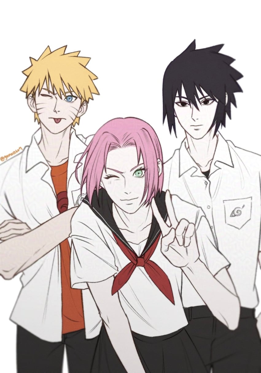 haruno sakura, uzumaki naruto, and uchiha sasuke (naruto and 1 more) drawn by gon012607