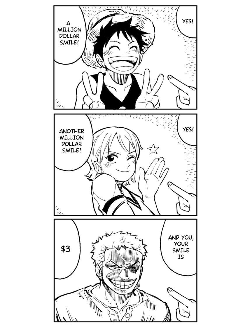 nami, monkey d. luffy, and roronoa zoro (one piece and 1 more) drawn by yanghinataboke