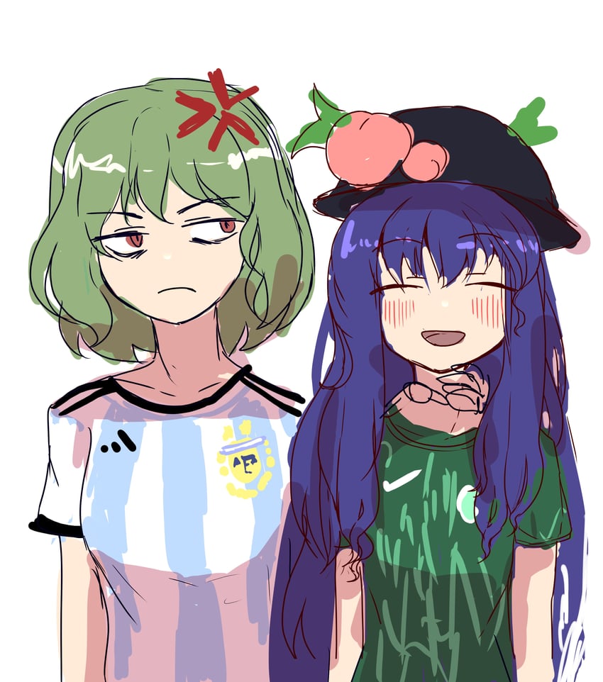 kazami yuuka and hinanawi tenshi (touhou and 2 more) drawn by kalejdodatabase