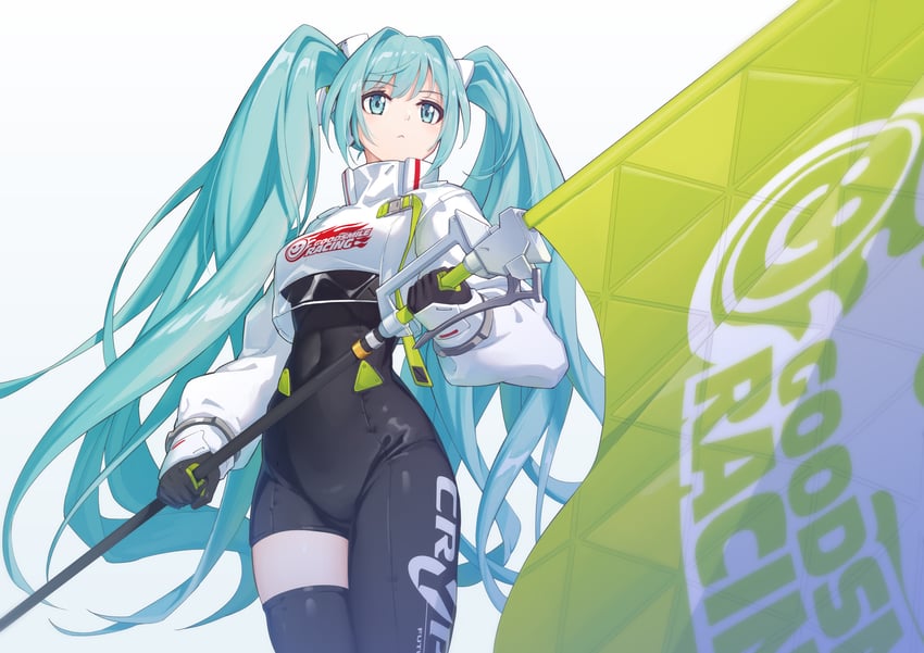 hatsune miku and racing miku (vocaloid and 1 more) drawn by arukiru