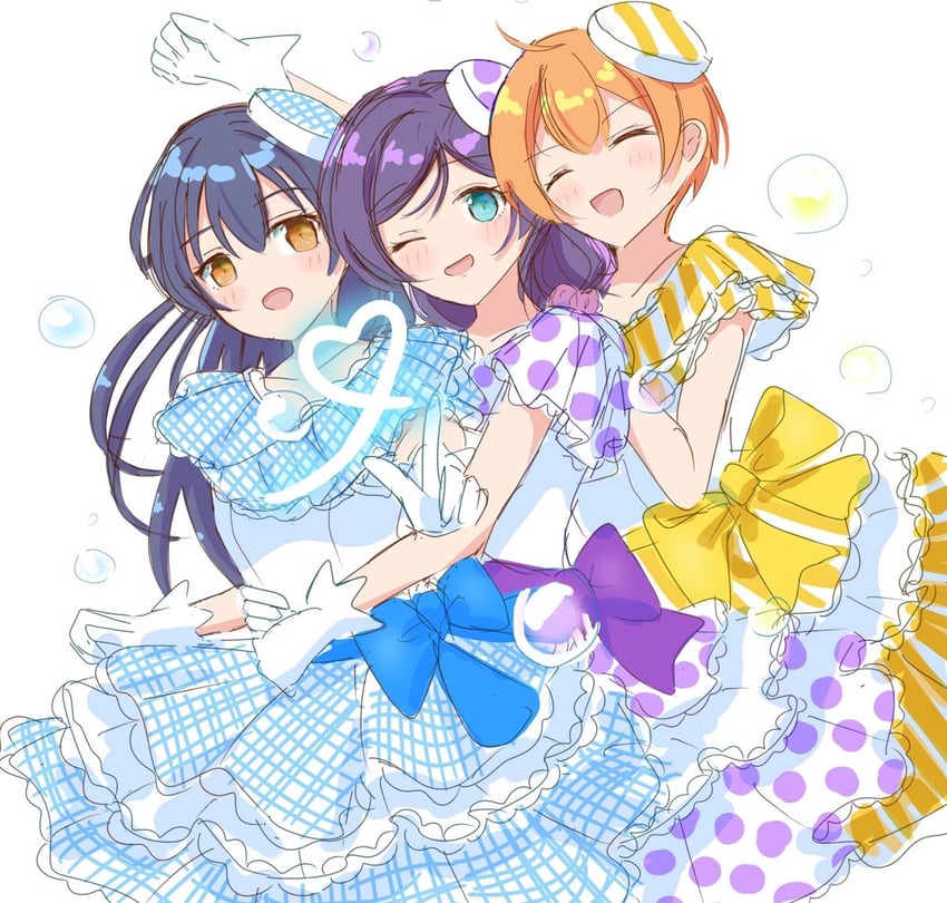 tojo nozomi, sonoda umi, and hoshizora rin (love live! and 1 more) drawn by sa(bannane)k