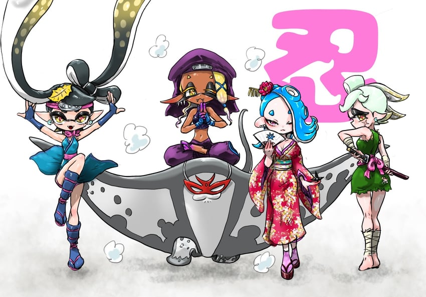 callie, marie, shiver, frye, and big man (splatoon) drawn by koharu2.5