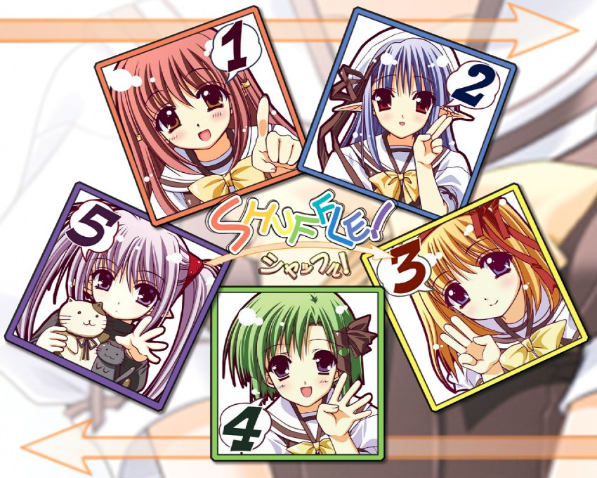 shigure asa, fuyou kaede, nerine, primula, and lisianthus (shuffle!) drawn by nishimata_aoi and suzuhira_hiro