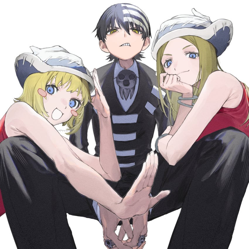 death the kid, patricia thompson, and elizabeth thompson (soul eater) drawn by 5tsukado