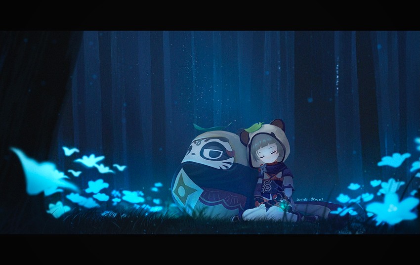 sayu and muji-muji daruma (genshin impact) drawn by anna_(drw01)