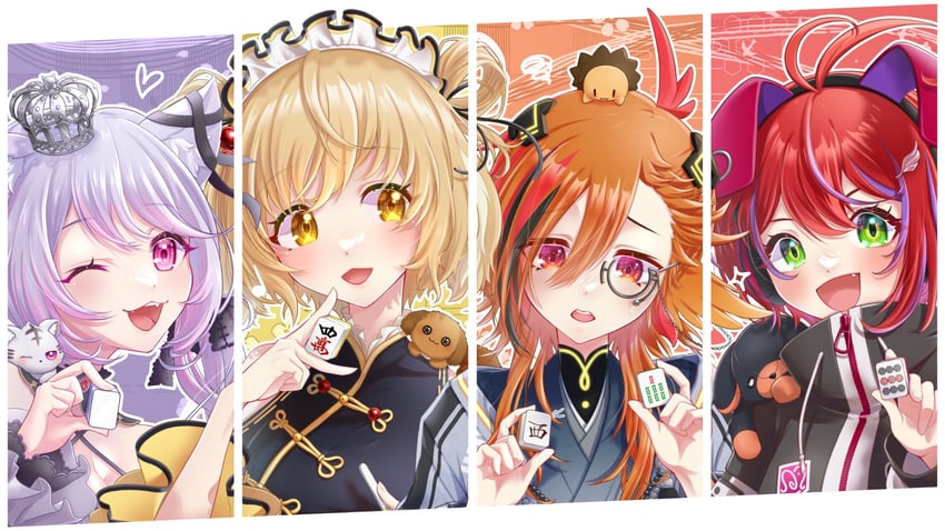 kazami kuku, akane canna, ina uruu, and inaba haneru (nanashi inc.) drawn by reona_kfc02