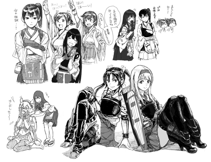 kaga, akagi, zuikaku, shoukaku, musashi, and 2 more (kantai collection) drawn by hiro_(chumo)