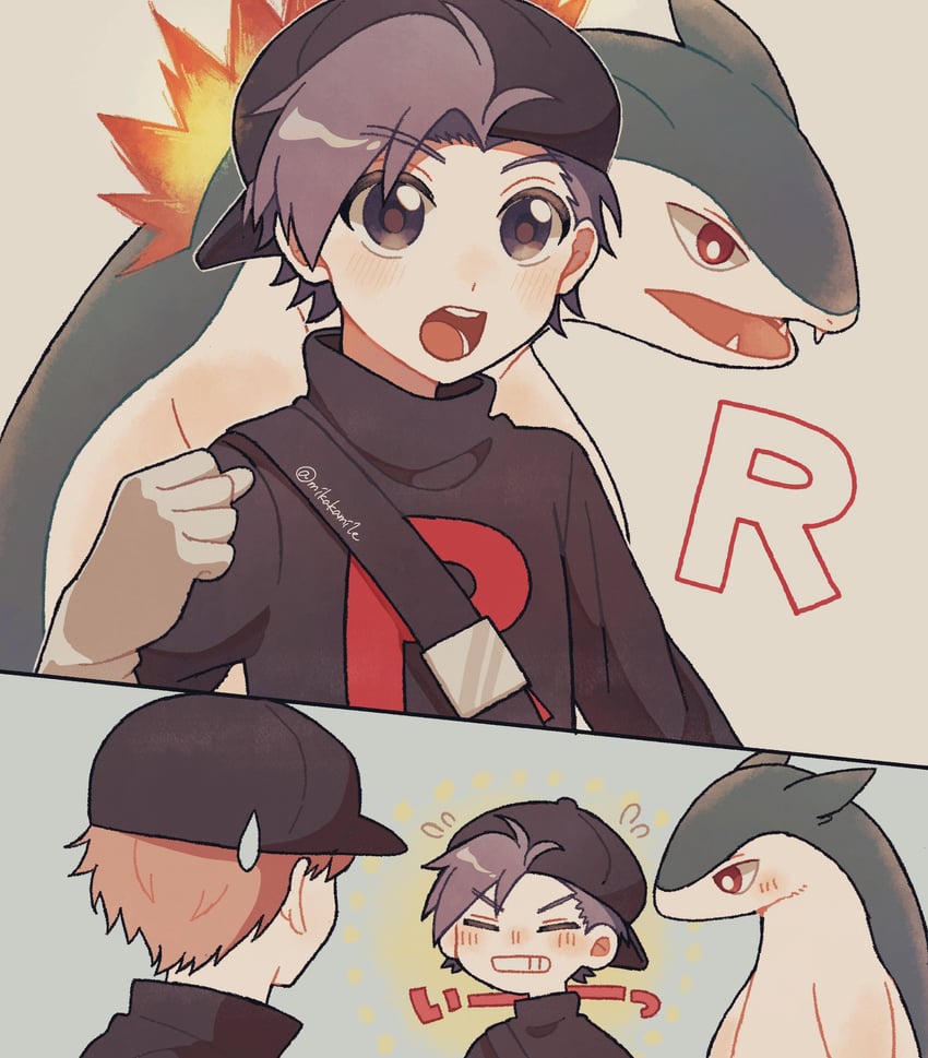 ethan and typhlosion (pokemon and 1 more) drawn by mikakami1e