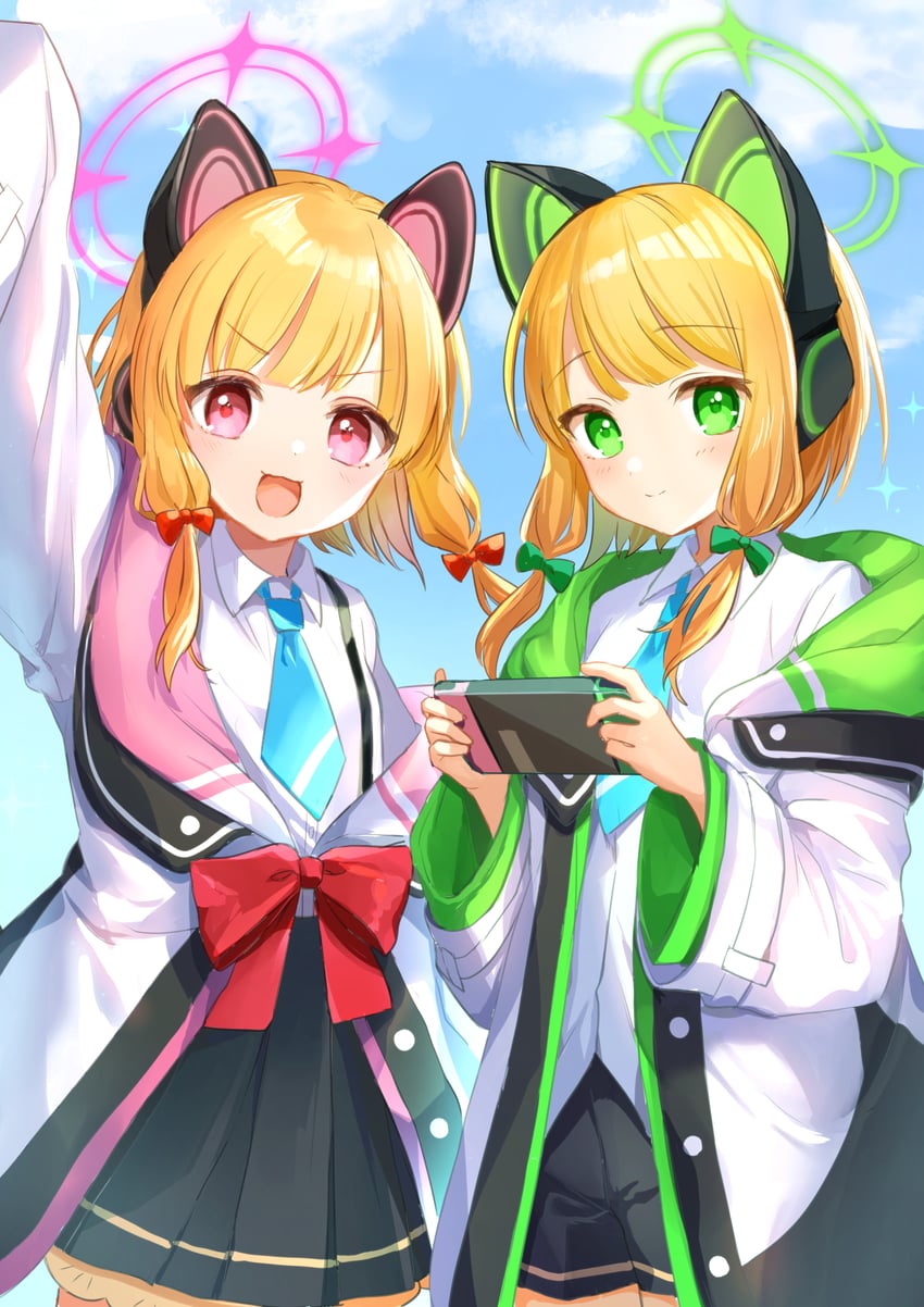 momoi and midori (blue archive) drawn by yaminabe_(szhal14)