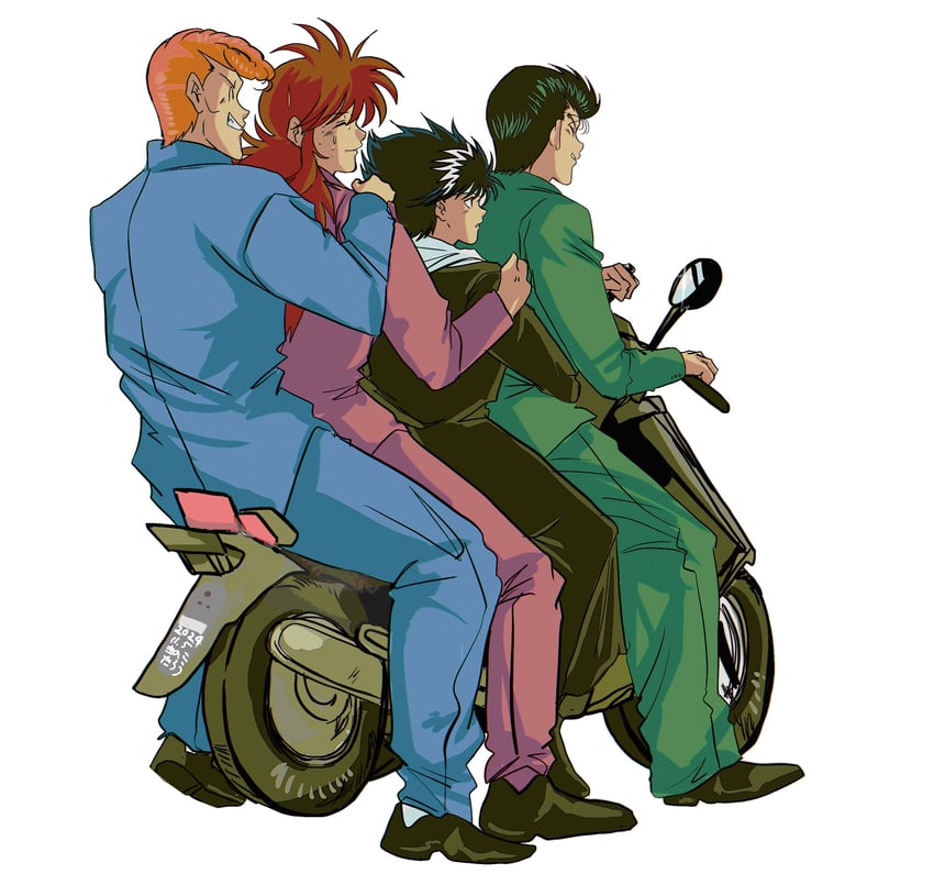kurama, hiei, urameshi yusuke, and kuwabara kazuma (yu yu hakusho) drawn by hiei4455
