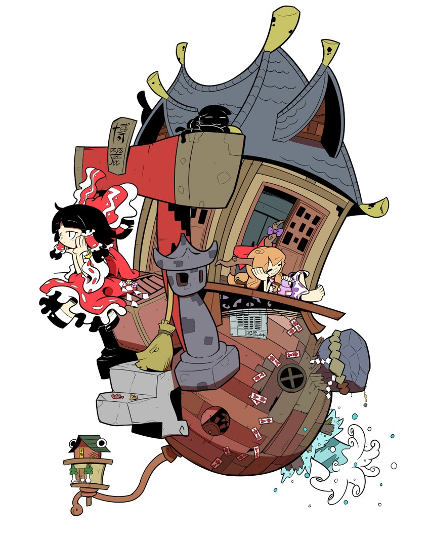 hakurei reimu and ibuki suika (touhou) drawn by kuchibashi_(9180)