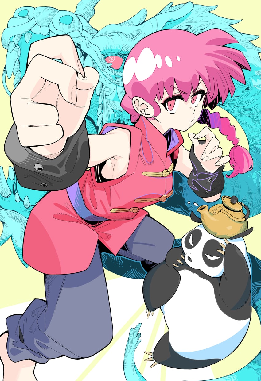 ranma-chan and saotome genma (ranma 1/2) drawn by tetsu_booya