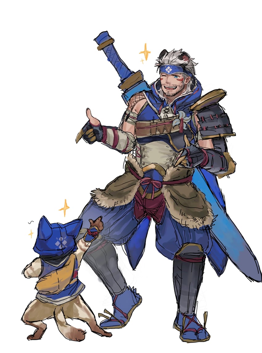 monster hunter and felyne (original and 2 more) drawn by kuroshima_kurishiro_(muyi24108414)