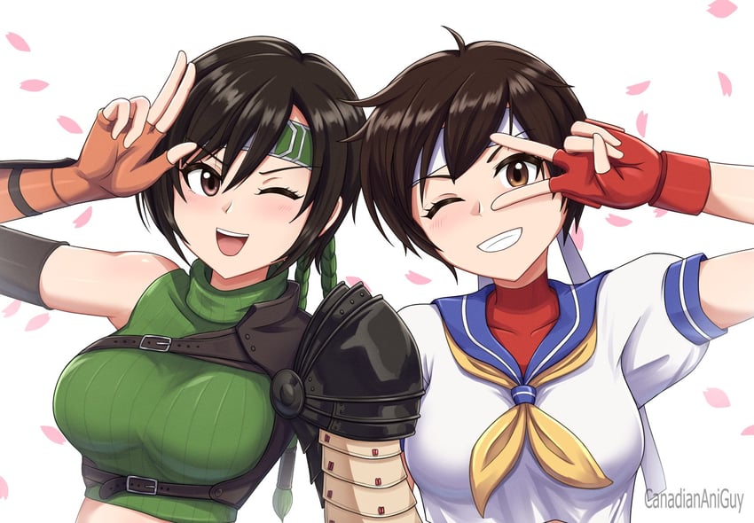 yuffie kisaragi and kasugano sakura (final fantasy and 5 more) drawn by canadiananiguy