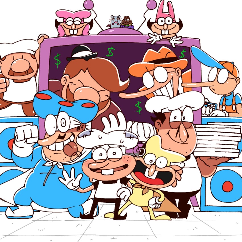 peppino spaghetti, the noise, gustavo, brick, noisette, and 7 more (pizza tower and 1 more) drawn by heinzlike