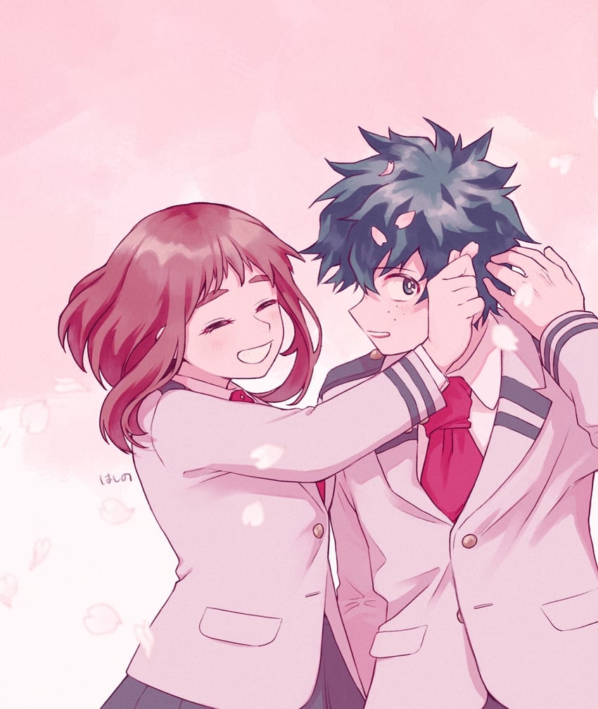 midoriya izuku and uraraka ochaco (boku no hero academia) drawn by m7z_ttr