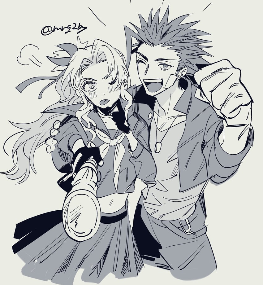 aerith gainsborough and zack fair (final fantasy and 2 more) drawn by mrg2by
